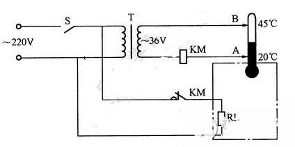 Temperature automatic control circuit composed of mercury thermometer