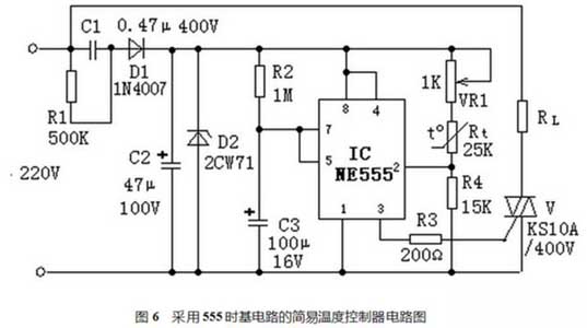 Simple temperature controller for 555 time base circuit