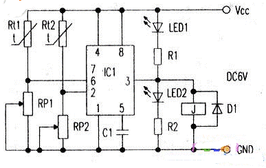 Diagrama de circuito de base de tiempo de aplicación del termostato Lm358
