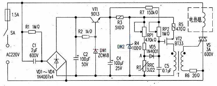 Diagrama de circuito del controlador de termostato ajustable